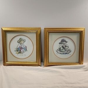 Prue Theobalds Signed Gold Framed Print x 2 Nursery Child Teddy Bear Art Ltd Ed